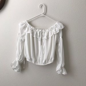 White off the shoulder top ruffled S blouse